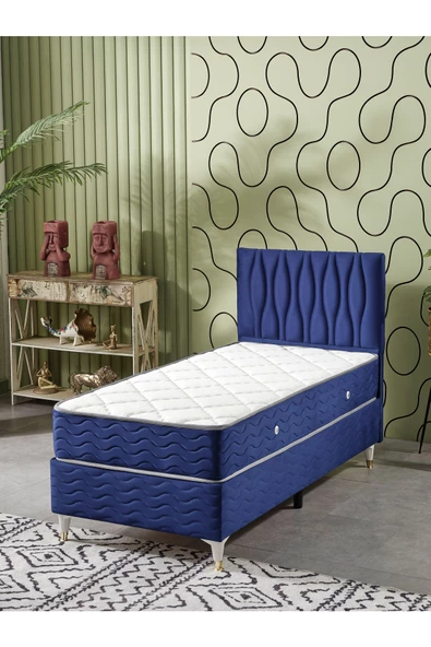 Beehanem 90x190 Tek Kişilik (Baza+Başlık+Yatak) 3 Lü Set (Krem) ürün görseli 1