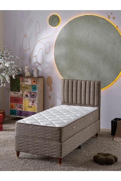 Beehanem Ezgi 90x190 Tek Kişilik (BAZA BAŞLIK YATAK) 3 Lü Set (KETEN KAHVE) ürün görseli 1