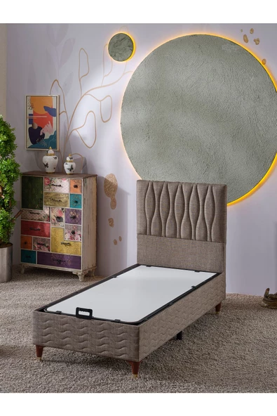 Beehanem Almula 90x190 Tek Kişilik (Baza+Başlık) 2 Li Set (Keten Kahve) ürün görseli 1