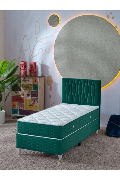 Beehanem Almula 90x190 Tek Kişilik (Baza+Başlık+Yatak) 3 Lü Set (Yeşil) ürün görseli 1
