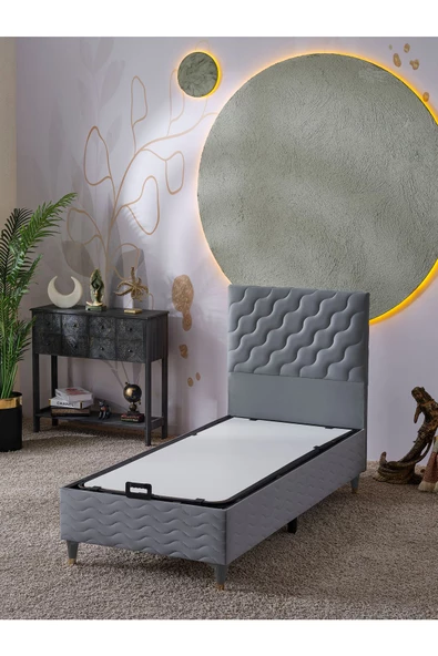 Beehanem Simge 90x190 Tek Kişilik (Baza+Başlık) 2 Li Set (Gri) ürün görseli 1