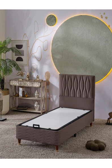 Beehanem Almula 90x190 Tek Kişilik (Baza+Başlık) 2 Li Set (Açık Kahve) ürün görseli 1