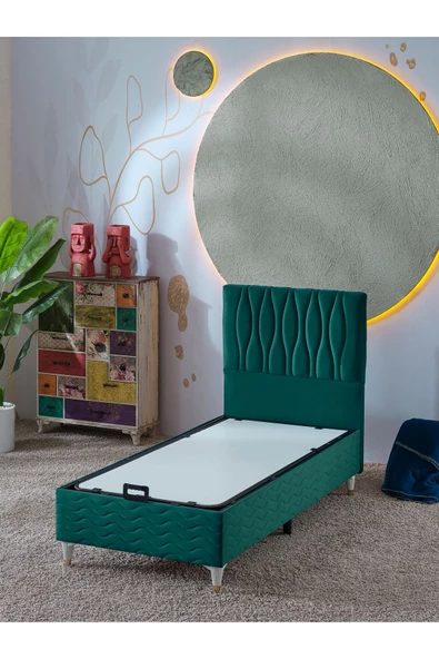 Beehanem Almula 90x190 Tek Kişilik (Baza+Başlık) 2 Li Set (Yeşil) ürün görseli 1