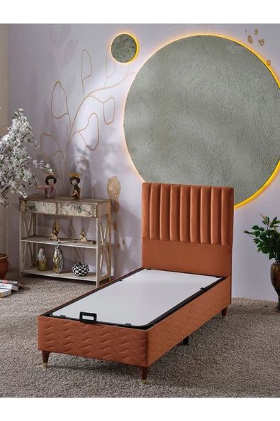 Beehanem Ezgi 90x190 Tek Kişilik (Baza+Başlık) 2 Li Set (Kiremit) ürün görseli 1