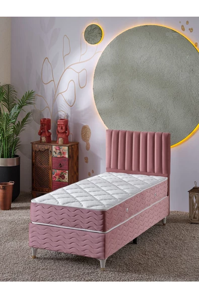Beehanem Ezgi 90x190 Tek Kişilik (Baza+Başlık+Yatak) 3 Lü Set (Pembe) ürün görseli 1