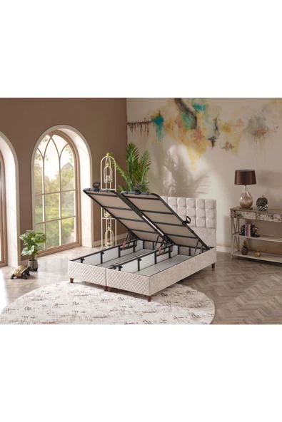 Beehanem Bengü 160x200 Çift Kişilik (BAZA BAŞLIK YATAK) 3 Lü Set (JERY KREM) ürün görseli 1