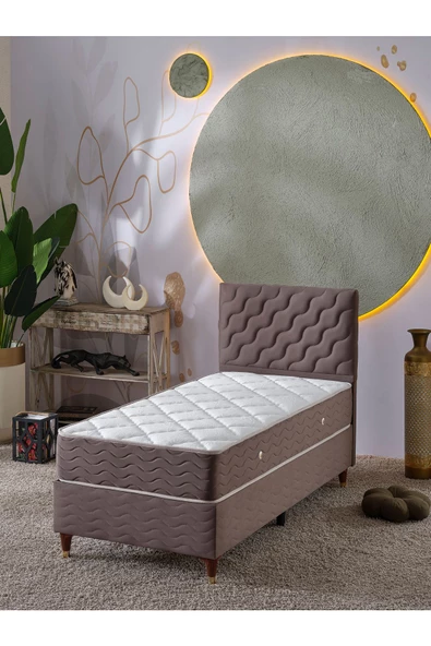 Beehanem Simge 90x190 Tek Kişilik (Baza+Başlık+Yatak) 3 Lü Set (Kahve) ürün görseli 1