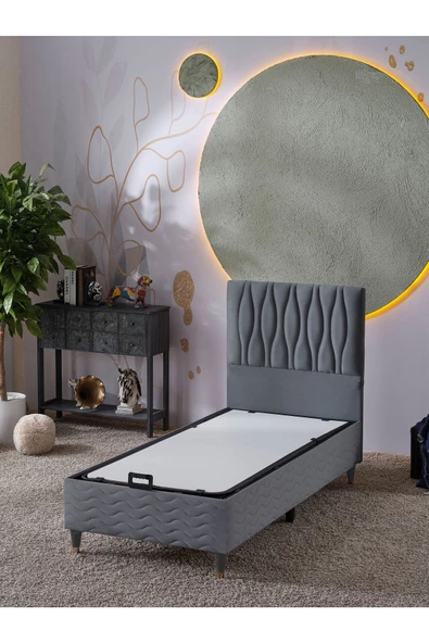 Beehanem Almula 90x190 Tek Kişilik (Baza+Başlık) 2 Li Set (Gri) ürün görseli 1