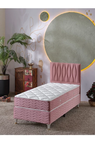 Beehanem Almula 90x190 Tek Kişilik (Baza+Başlık+Yatak) 3 Lü Set (Pembe) ürün görseli 1