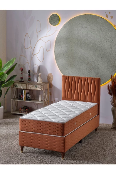 Beehanem Almula 90x190 Tek Kişilik (Baza+Başlık+Yatak) 3 Lü Set (Kiremit) ürün görseli 1