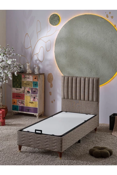 Beehanem Ezgi 90x190 Tek Kişilik (Baza+Başlık) 2 Li Set (Keten Kahve) ürün görseli 1