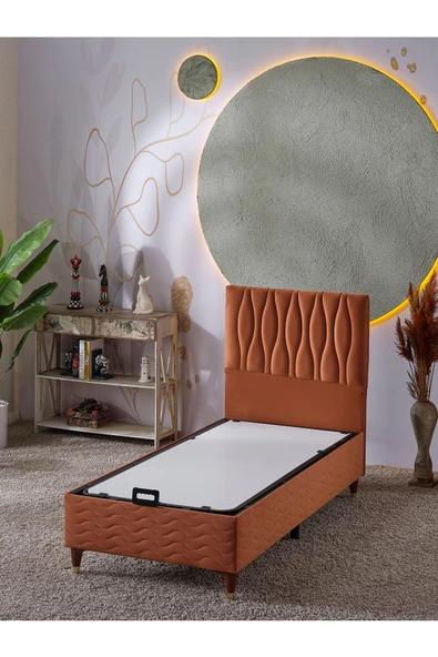 Beehanem Almula 90x190 Tek Kişilik (Baza+Başlık) 2 Li Set (Kiremit) ürün görseli 1