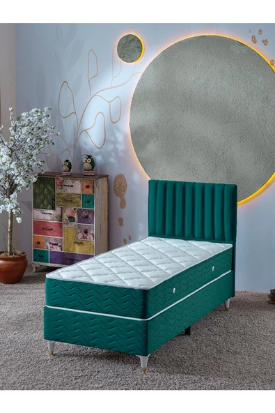 Beehanem Ezgi 90x190 Tek Kişilik (Baza+Başlık+Yatak) 3 Lü Set (Yeşil) ürün görseli 1