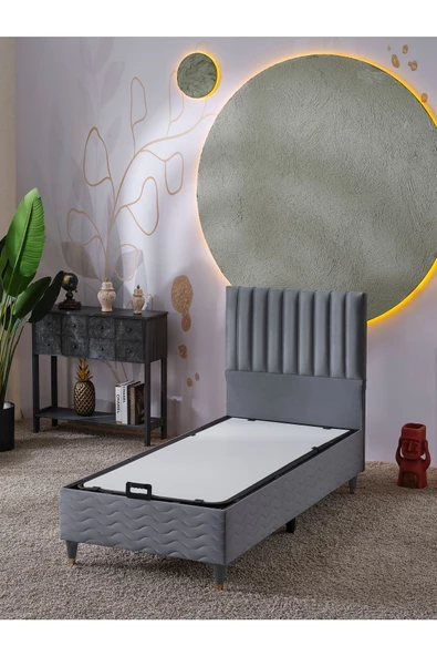 Beehanem Ezgi 90x190 Tek Kişilik (Baza+Başlık) 2 Li Set (Gri) ürün görseli 1