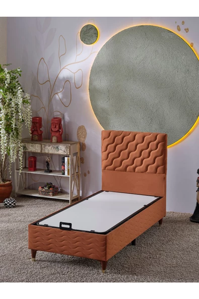 Beehanem Simge 90x190 Tek Kişilik (Baza+Başlık) 2 Li Set (Kiremit) ürün görseli 1