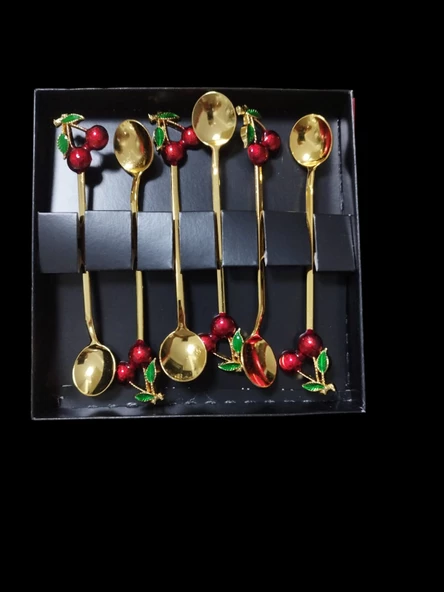 6 Adet Kirazlı Çay Kaşığı Seti Dekoratif Çay Kaşığı Seti ürün görseli 1