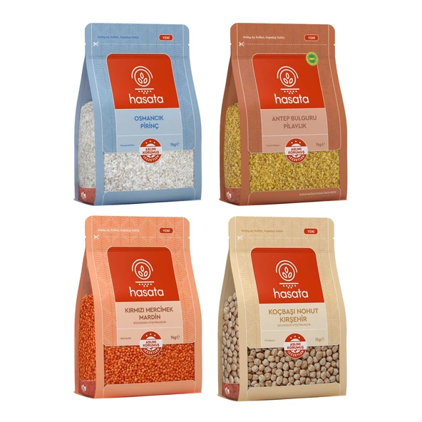 Hasata 4 lü Bakliyat Paketi (Pirinç-Mercimek-Bulgur-Nohut) 4 kg ürün görseli 1