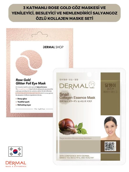 3 Katmanlı Rose Gold Göz Maskesi ve Yenileyici, Besleyici Ve Nemlendirici Salyangoz Özlü Kolajen Maske Seti ürün görseli 1