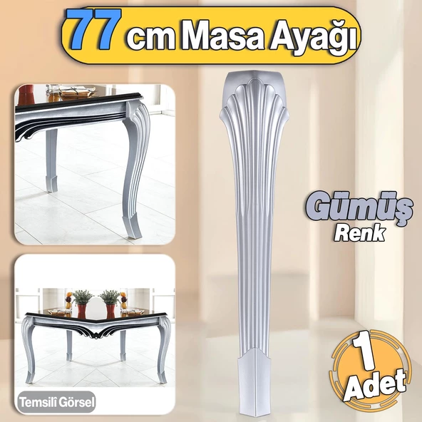 Sütun Masa Dresuar Ayağı 77 cm Plastik Ayak Gümüş Gri Mutfak Yemek Masası Mobilya Ayakları Gümüş ürün görseli 1