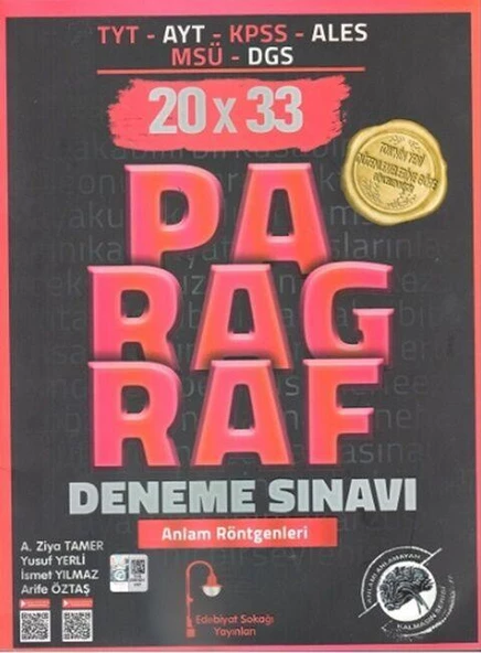 TYT AYT KPSS ALES MSÜ DGS Paragraf 20 x 33 Deneme Sınavı Edebiyat Sokağı ürün görseli 1