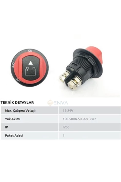 Enva Otomotiv Akü Devre Kesici Anahtarlı 12v- 24v Uyumlu Mini Model ürün görseli 1