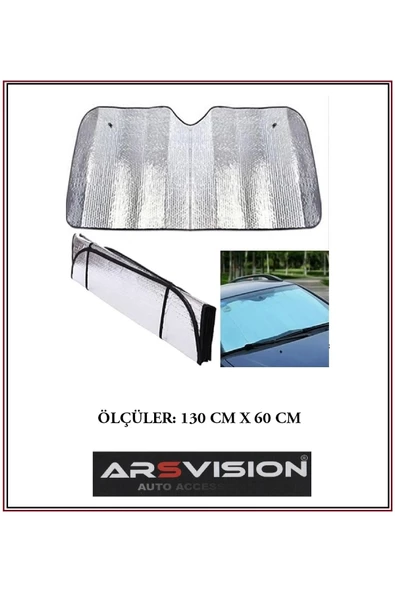ARSVİSİON AUTO ACCESSORIES Oto Ön Cam Güneşlik Metalize Standart Boy Gümüş Maxi 130 X 60cm ürün görseli 1