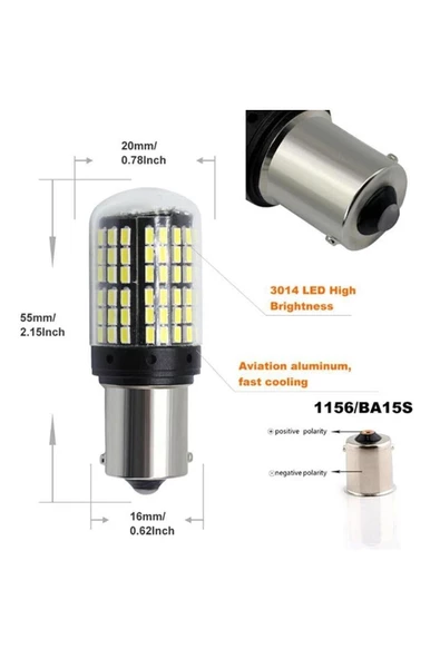 ARSVİSİON AUTO ACCESSORIES 93 Duy Beyaz 144 Led Geri Vites Mercekli Led Ampulü Platınum P21w 12v ürün görseli 1