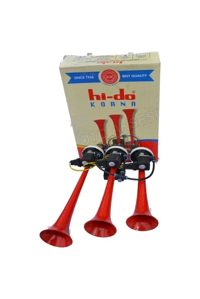 ARSVİSİON AUTO ACCESSORIES Hido Havalı Arap Korna 3 Borulu Saydırmalı Kırmızı Renk Ve Melodili 12volt Aynı Gün Kargo ürün görseli 1