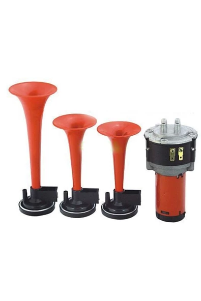 Oscar 3 Borulu Havalı Korna 12 Volt Motorlu Kırmızı ürün görseli 1