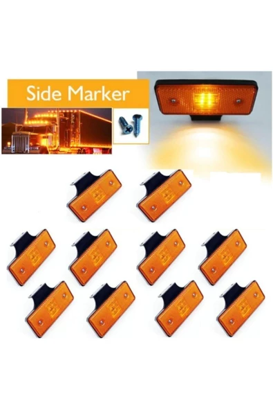 Light Kamyon Tır Dorse Otobüs Yan Marker Lamba (10 Adet ) Sarı 24 V E Onay Belgeli ürün görseli 1