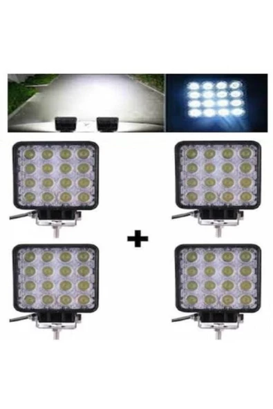 ARS 4 Adet 12v-24v Uyumlu 48w Off Road Sis Farı Sis Lambası 16 Led Kare Çalışma Lambası Su Geçirmez ürün görseli 1