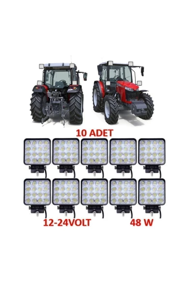 reyoto 10 Adet Off Road Beyaz Işık Sis Farı Lambası 16 Led Kare 12-24v 48 Watt ürün görseli 1