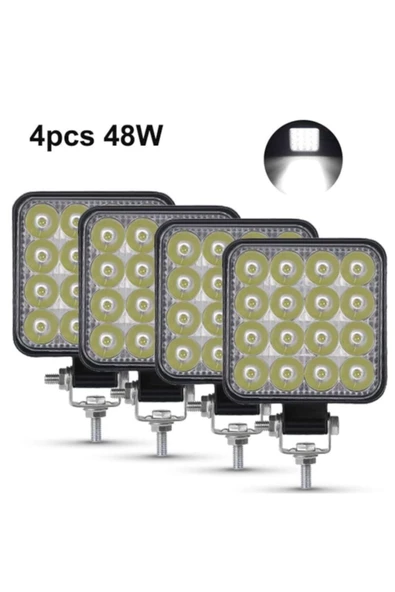 ARSVİSİON Off Road Beyaz Işık Sis Farı Lambası 16 Led Kare 8 Adet-12-24v 48 Watt 6500k ürün görseli 1