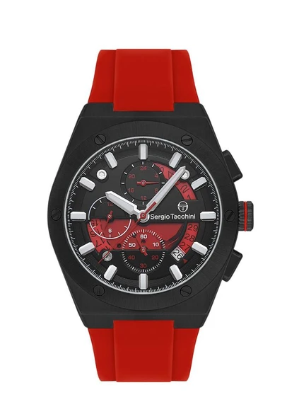Sergio Tacchini ST.1.10449-5 Silikon Kordon Fonksiyonlar Aktif Suya Dayanıklı Kırmızı Renk Erkek Kol Saati ürün görseli 1