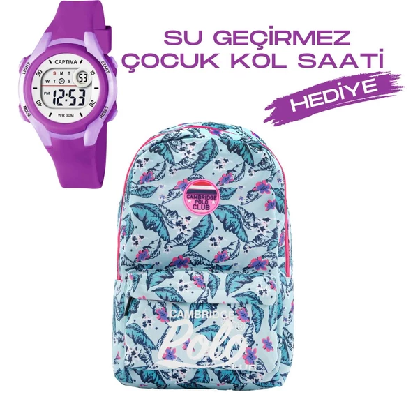 Çocuk Kol Saati Hediyeli Cambridge Polo Club Büyük Kapasiteli Çocuk Okul Çantası CPC.4038.C0003 ürün görseli 1
