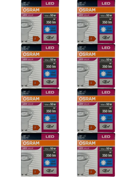 Osram 4.5W (50W) 4000K (Günışığı) GU10 Duylu Par16 Led Spot (8 Adet) ürün görseli 1