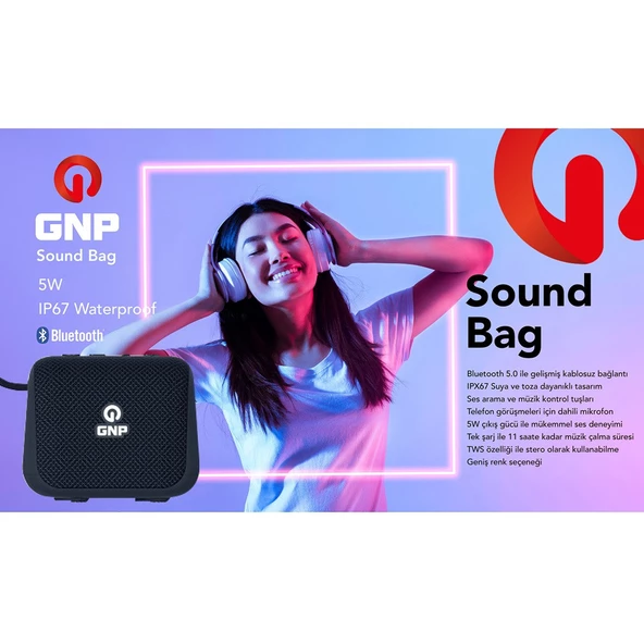 GNP Sound Bag Bluetooth Hoparlör Siyah - Resim 2
