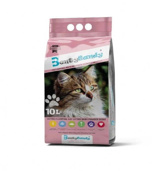 Bentysandy Bebek Pudrası Kokulu İnce Bentonit Kedi Kumu 10 Lt ürün görseli 1