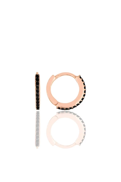 Gümüş rose siyah taşlı 12 mm halka küpe SGTL11299SIYAH ürün görseli 1