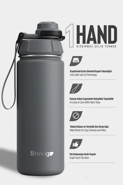 Stevig 1 Hand Leak-Proof Sızdırmaz Çelik Termos 500 Ml Grey ST-209 ürün görseli 1