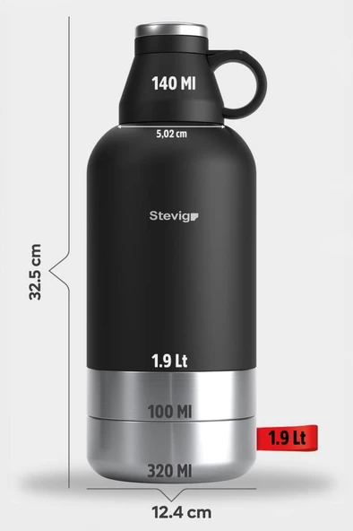 Stevig 4 Multi-Cup Çelik Termos 1,9 LT. Black ST-212 - Resim 8