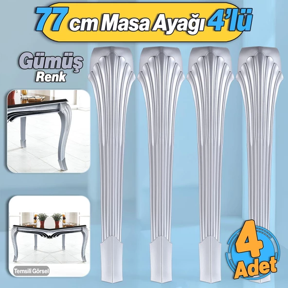 4 Adet Sütun Masa Dresuar Ayağı 77 cm Plastik Ayak Gümüş Gri Mutfak Yemek Masası Mobilya Ayakları ürün görseli 1