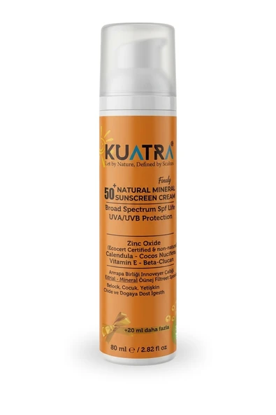 Kuatra SPF 50+ Doğal - Mineral - Nemlendirici Güneş Koruyucu Krem (Bebek-Çocuk-Yetişkin) 80ml ürün görseli 1