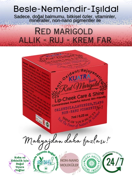 Kuatra Red Marigold Doğal İçerikli Nemlendirici - Antioksidan Işıltı Veren Balm (Ruj - Allık - Göz Farı) 7ml ürün görseli 1