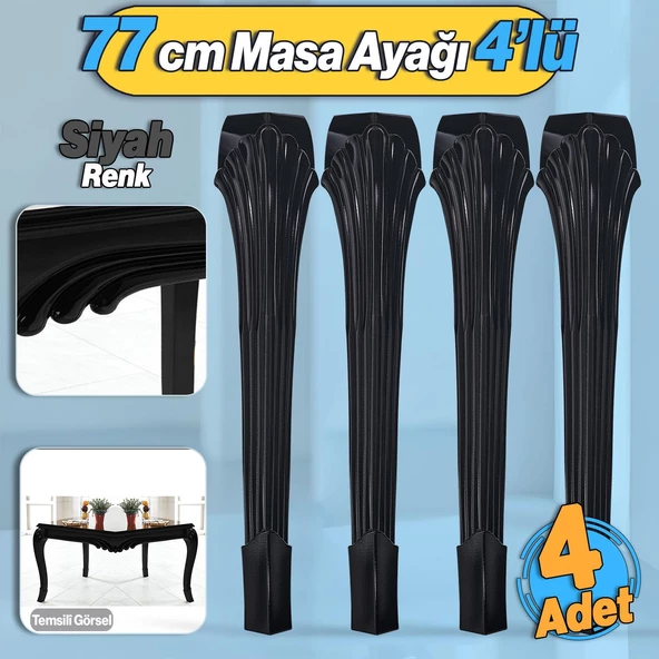4 Adet Sütun Masa Dresuar Ayağı 77 cm Plastik Ayak Siyah Mutfak Yemek Masası Mobilya Ayakları Siyah ürün görseli 1