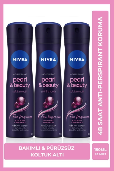 Nivea Kadın Sprey Deodorant Pearl&Beauty Fine Fragrance 150Ml, 48 Saat Anti-Perspirant Koruma, X3 Adet ürün görseli 1