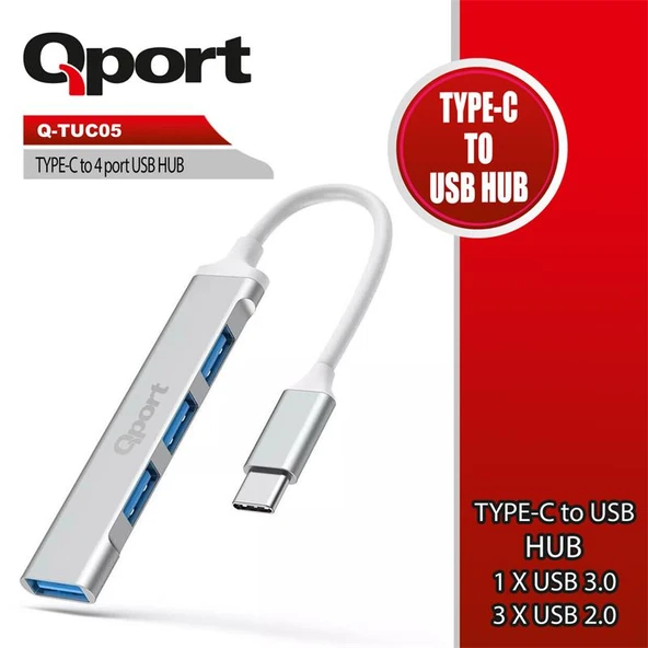 QPORT Q-TUC05 TYPE-C TO 4 PORT USB ÇOKLAYICI ürün görseli 1