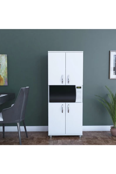 4 Kapaklı 5 Bölmeli 4 Kapılı Çok Amaçlı Dolap Beyaz Mini Fırın Bölmeli Mutfak Dolabı 161x56x32 ürün görseli 1