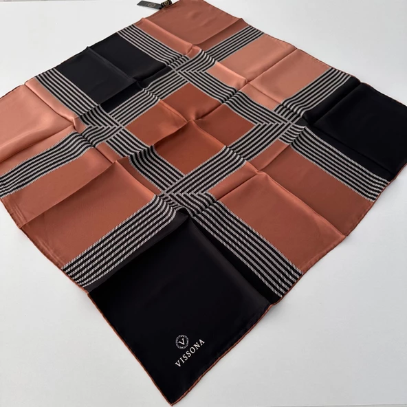 Vissona Twill İpek Eşarp Kahverengi IPK4103 ürün görseli 1