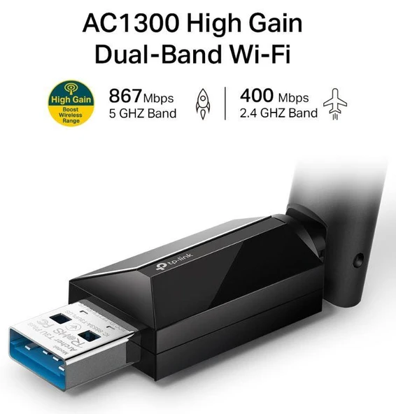TP-LINK ARCHER T3U PLUS 1300MBPS KABLOSUZ DUAL BAND USB ADAPTOR ürün görseli 1